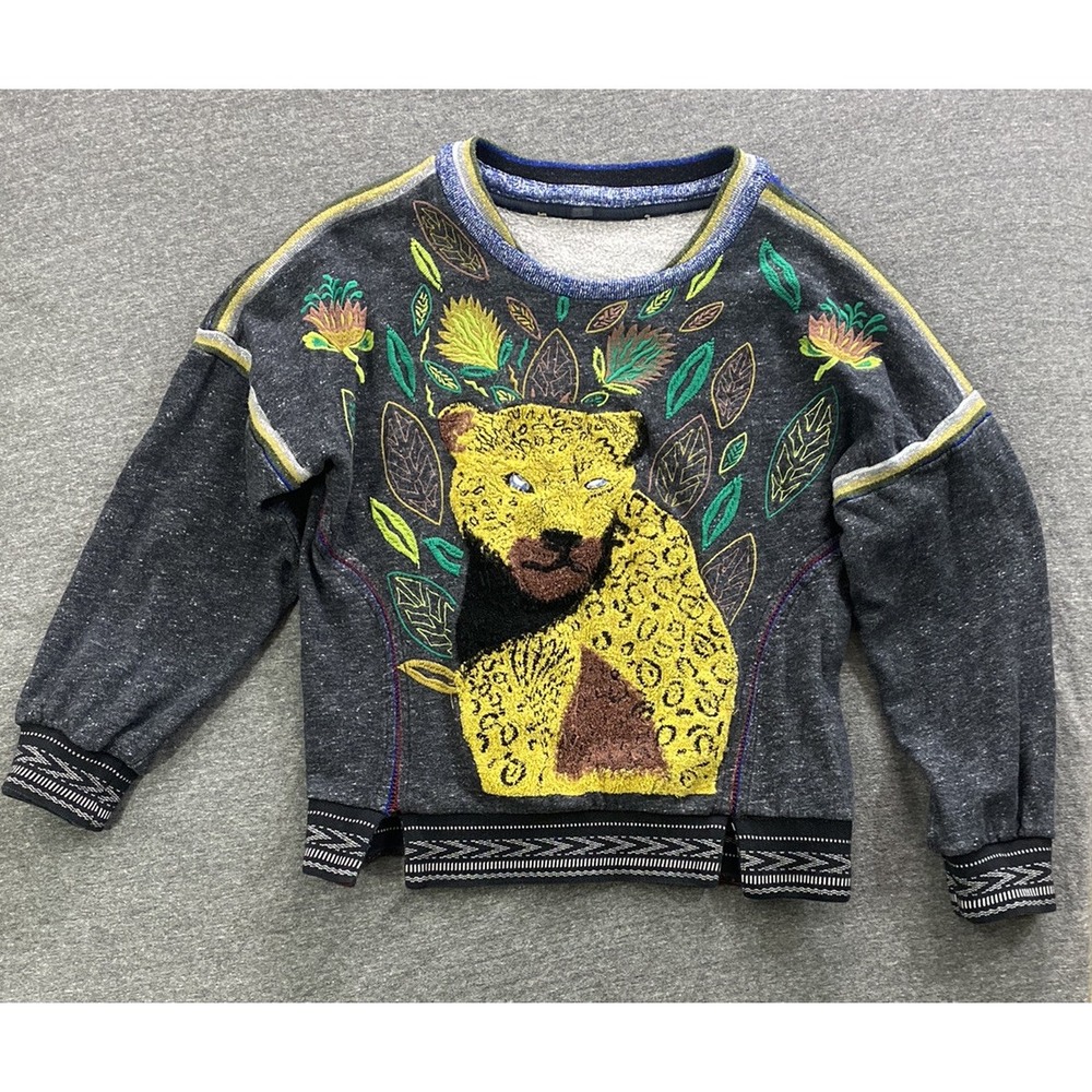 The Ugly Girl Embroidered‎ Sweatshirt Sweater Medium Cat Lady Cat Lover Leopard